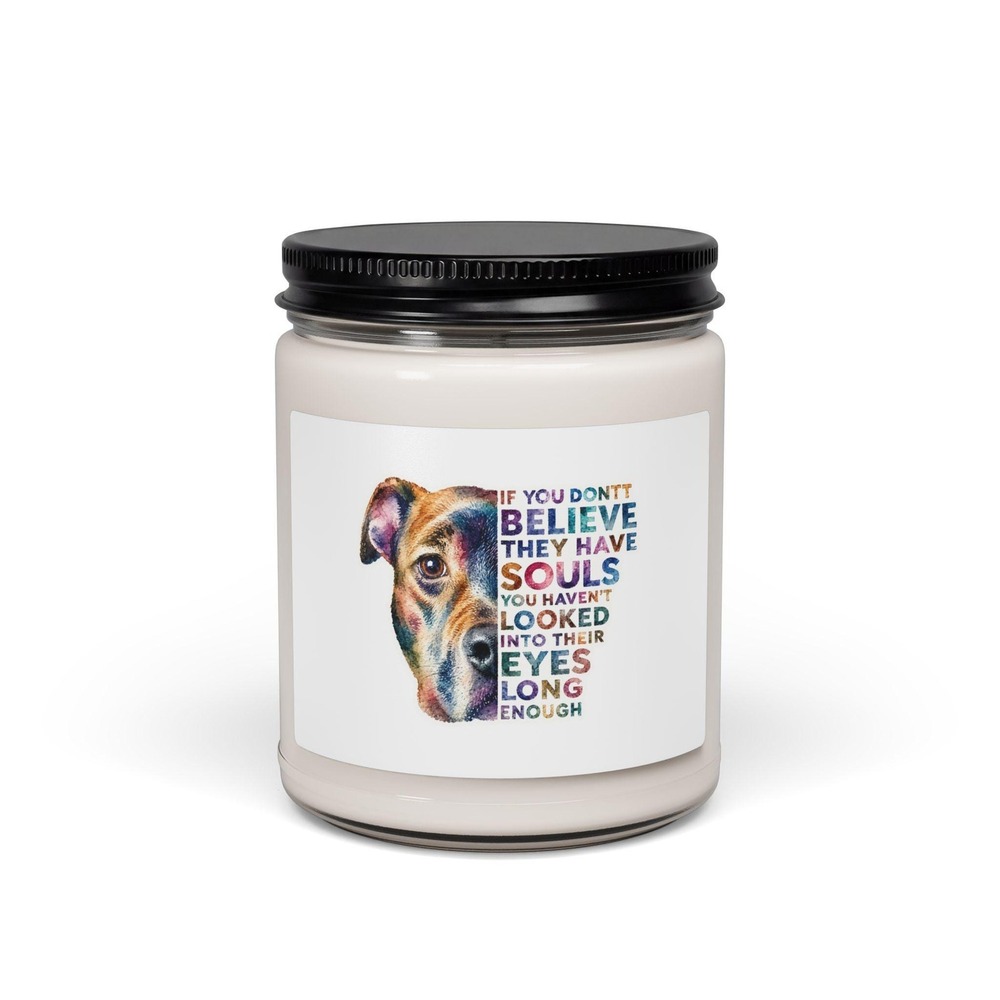 Colorful Dog Portrait Souls Quote 9oz Soy Candle Glass Jar Pet Memorial Gift